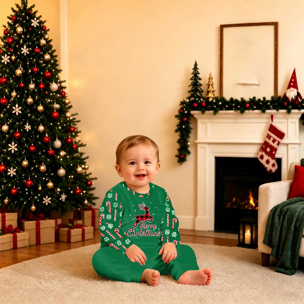 Family Matching Christmas Print Long Sleeve and Long Pants Pajama Set Loungewear for Men Women and Kids