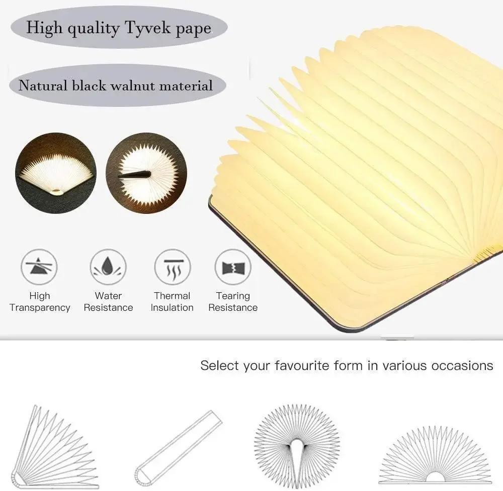 3D Folding Book Light LED Night Light 3-Color USB Charging Portable Wooden Magnetic Table Lamp Decoration Christmas Holiday Gift