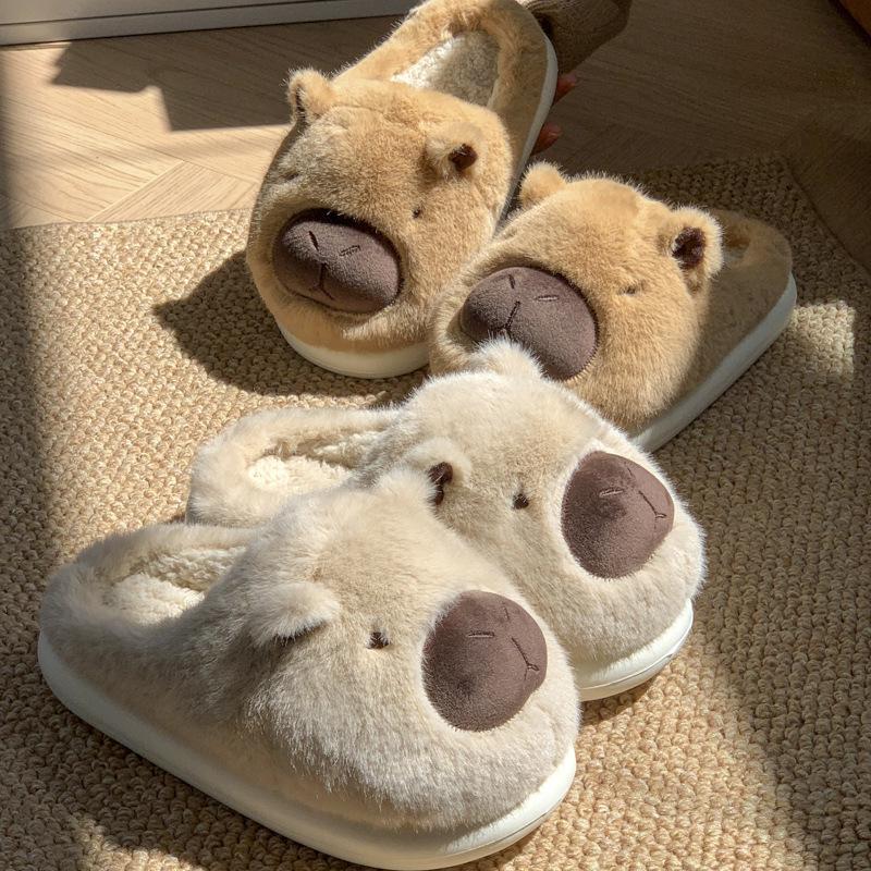 Women's Winter 2024 Capybara Plush Cotton Slippers - Warm, Thick, and Cute for Home Use
