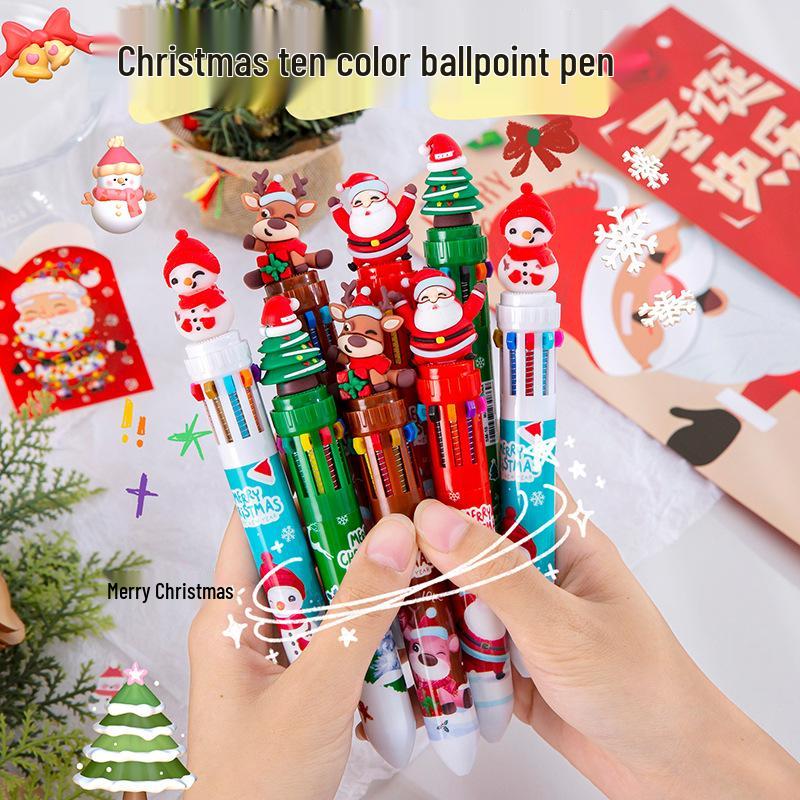 Christmas Multi-color Creative Click Ballpoint Pen - Cute Ten-Color Student Gift