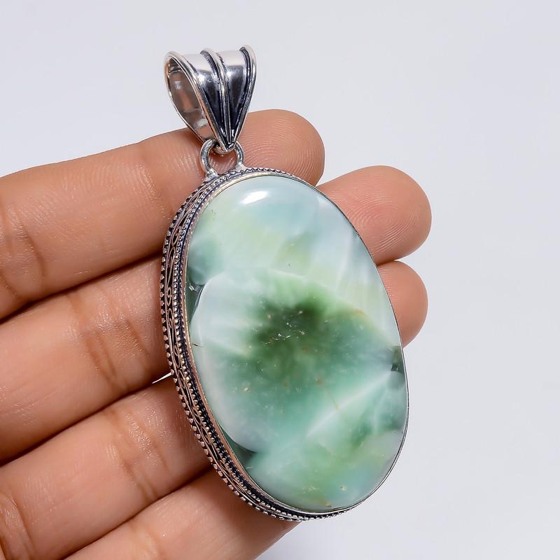 

Incredible Top Grade Qualite 100% Natural Hemimorphite Oval Shape Vintage Style Handmade Jewelry 925 Steling Silver Pendant 2.5 WSJ-4910 2.5