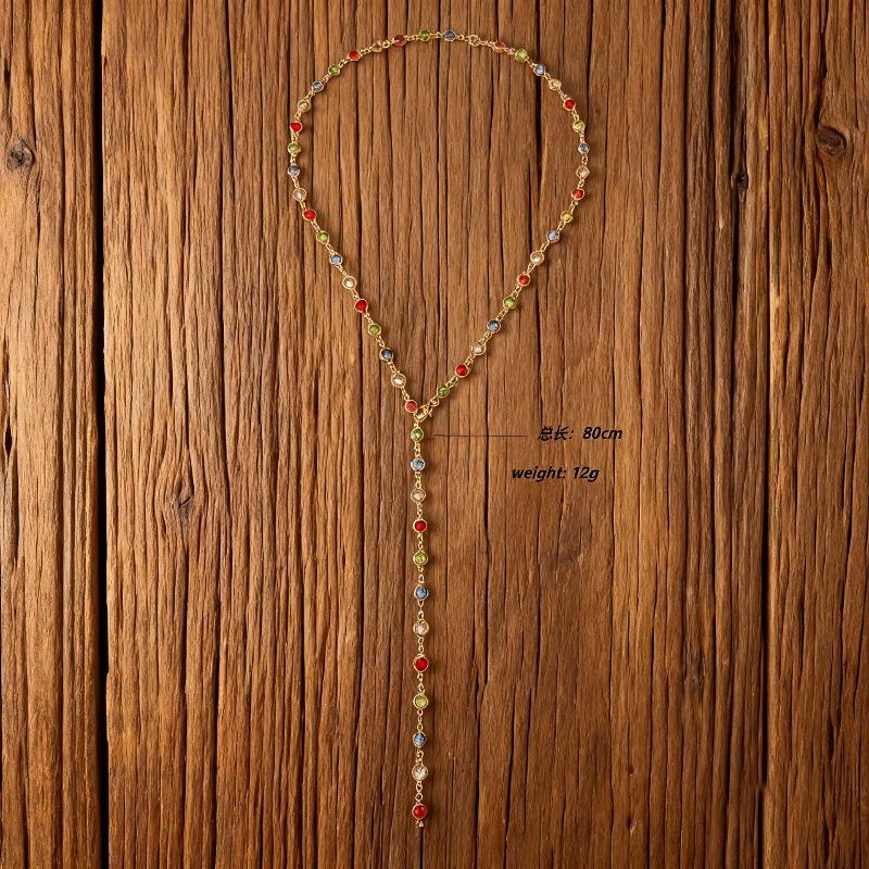 Bohemian Colorful Glass Long Y-Shaped Necklace Metal Collarbone Chain Gold Silver Color Summer Holiday Party Body Jewelry Gifts