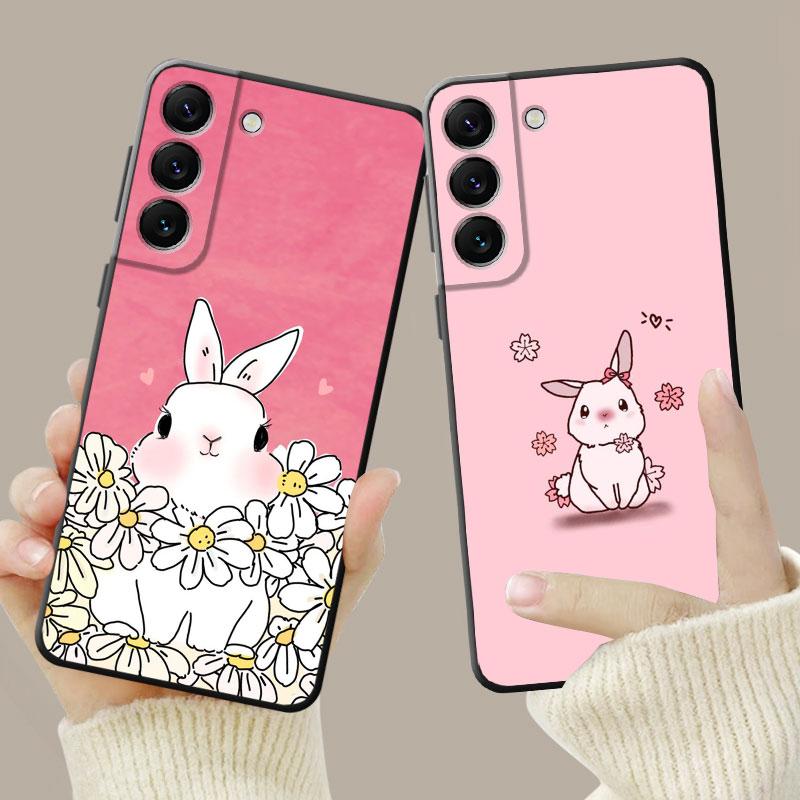 Flower Love Pink Cute Rabbit Phone Case For Samsung Galaxy S22 S21 S20 Fe Ultra S10 S9 S8 Plus S10e Note 20ultra 10plus Shell