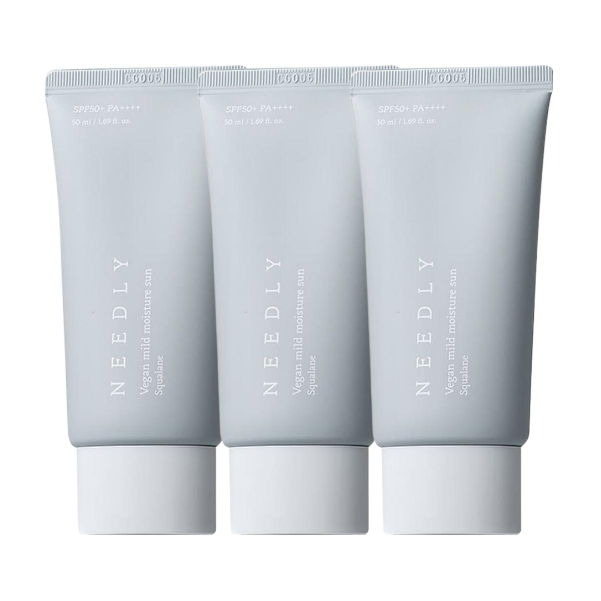 

NEEDLY Vegan Mild Sunscreen SPF50+ PA++++ Broad Spectrum Hydrating Sun Protection 50ml Triple Pack