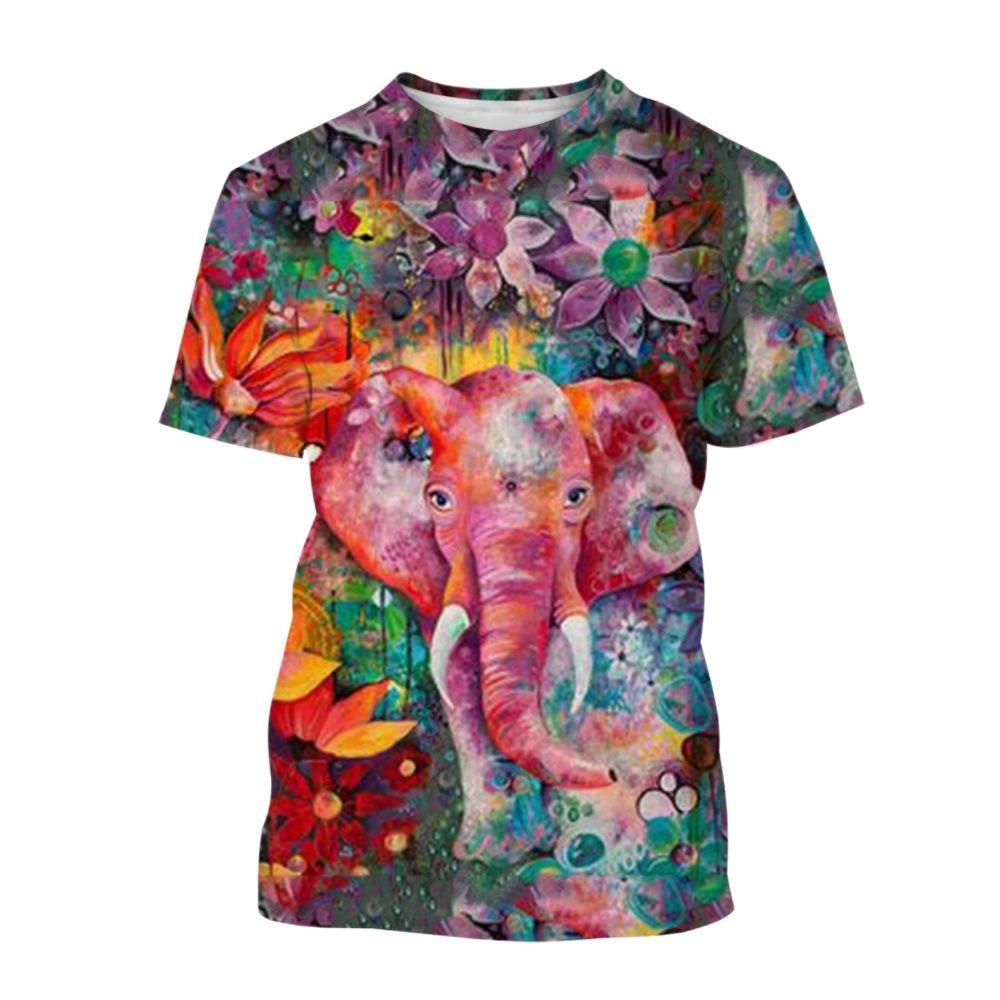 Summer Fashion 3D Printed Cute Nice Animal Elephant Men Fresh And Simple Short Sleeve Round Neck T-shirt Tops