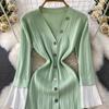 Autumn Winter Women V-neck Full Sleeve Knitted Pullover Sweater Party Long Maxi Mermaid Dresses