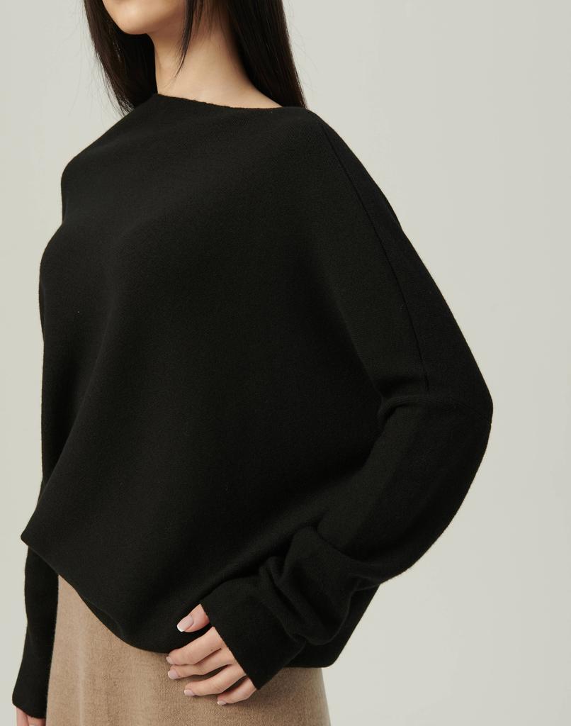 Beiseuseuledeu One Shoulder Flow Knit Top_Black