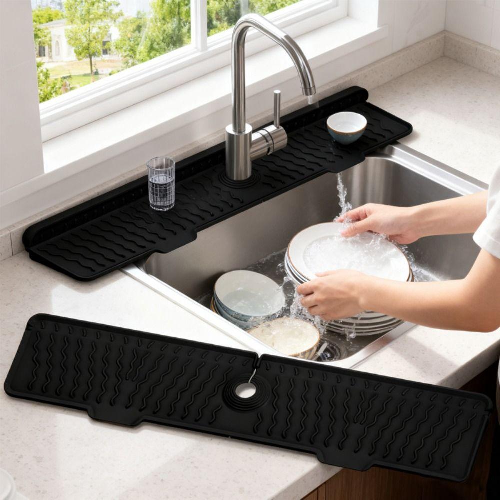 S/M/L Silicone Faucet Mat Rectangular Water Drip Catcher Tray Sink Draining Pad Bathroom Sink