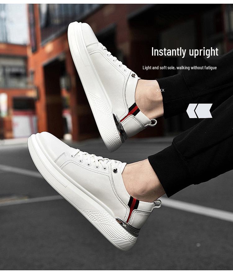 5001 Herren Höhe-Steigernde Low-Top Plateau-Sneaker, Obermaterial aus Rindsleder, Dicke Sohle, Lässige Weiße Sportschuhe, Trendiger Frühjahrsstil.
