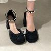 Fashion Summer Women's Sandals 2025 New Thick Heel Mary Jane Shoes Fashion Pearl Butterfly-knot Ladies High Heeled Sandals Pumps Shoes