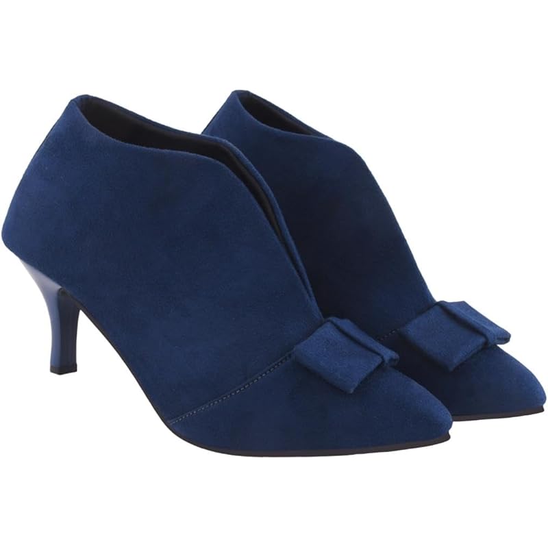 Shoetopia Women'S Bluesuede Ankle Boot Heels  Pointed Toe With Bow Detail, Stylish & Comfortable Shoes Eu40