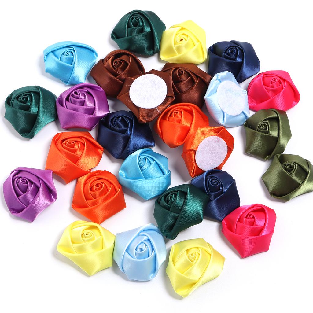 20pcs Satin Fabric Rose Flowers Colorful Handmade Satin Ribbon Flower Bud For DIY Wedding Party Clothing Headwear Decor Supplies