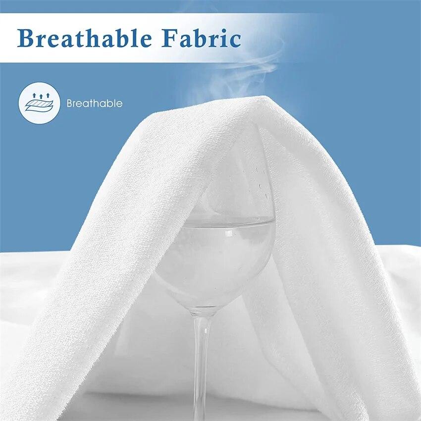 Terry Cotton 100% Waterproof Fitted Bed Sheet with Elastic Band Adjustable Mattress Cover for Twin Double Queen King Size Bed