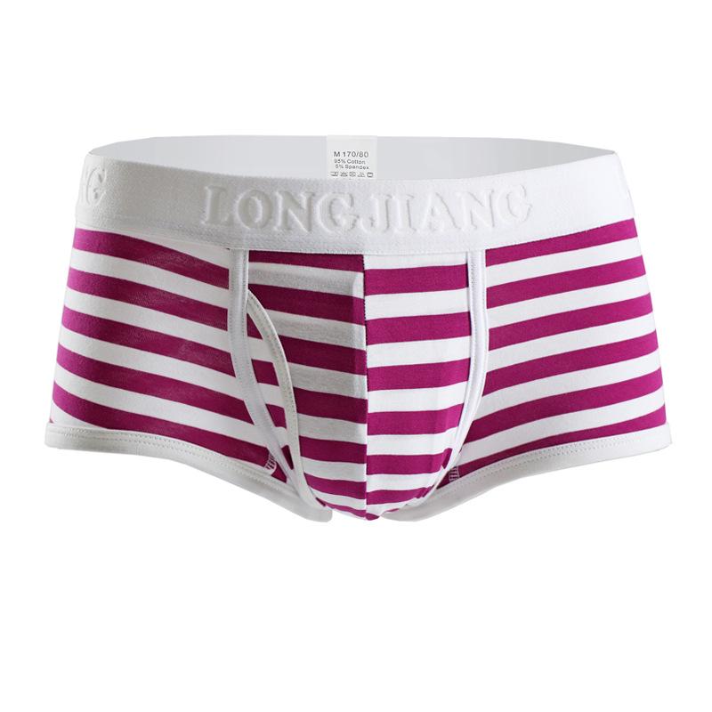 Longjiang Men's Striped Cotton Boxer Briefs - Breathable and Sexy Mid-Rise Shorts with Side Opening