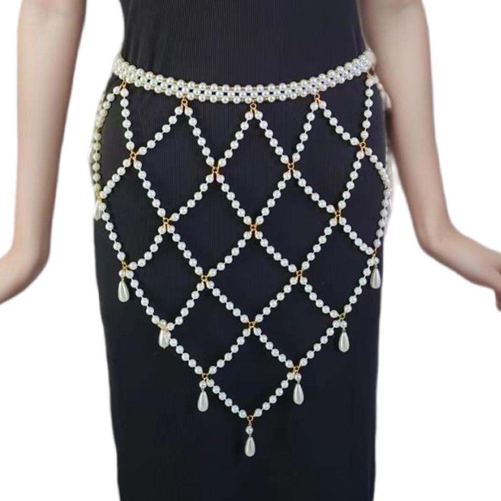 Fashionable Imitation Pearls Tassels Waist Chain Belt Imitation Pearls Texture Perfect for Enhancing Party Outfits