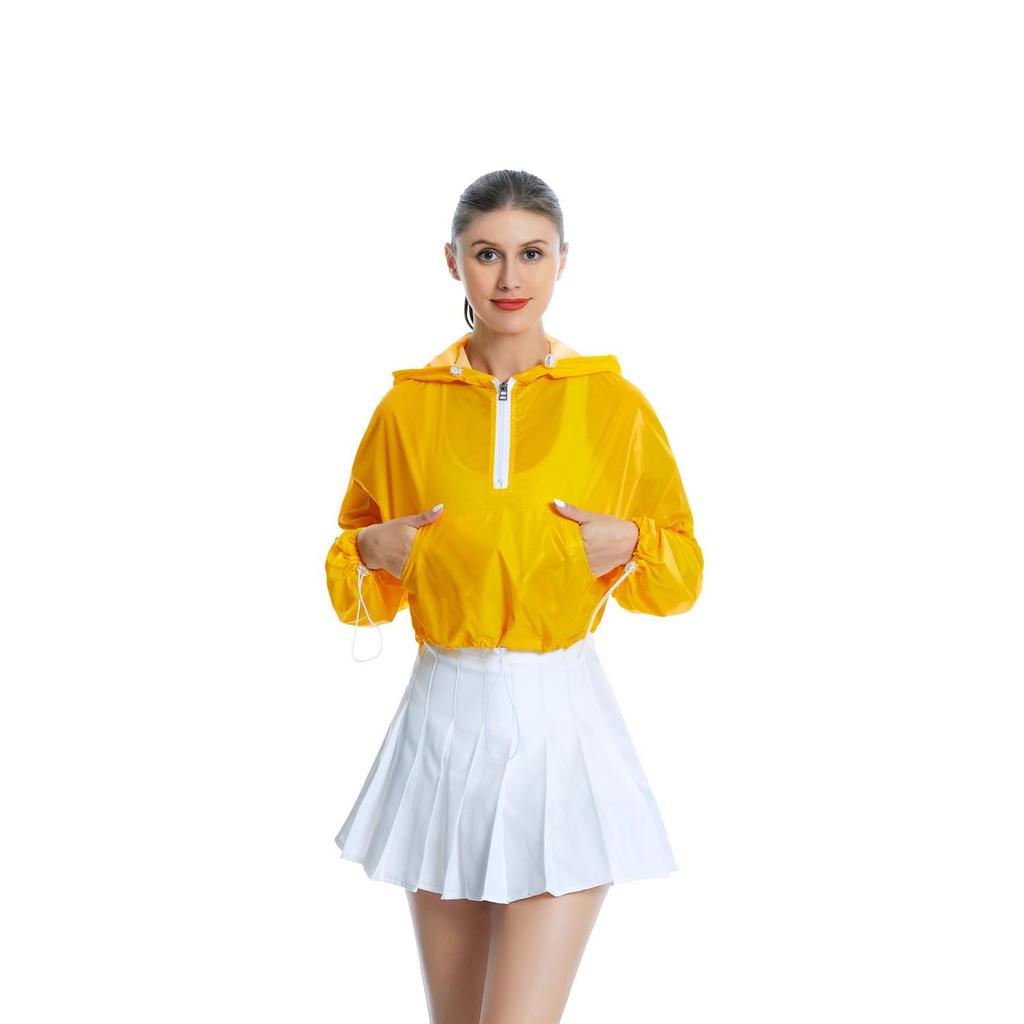 Spring & Autumn Iridescent Yellow Pink Women's Half-Zip Loose Hoodie Jacket