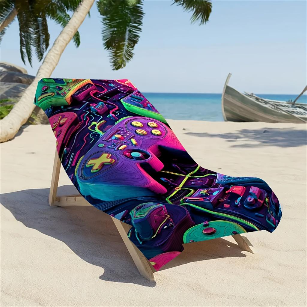 1pc Microfiber Beach Towel with Vibrant Game Controller Print, Ultra-Soft Material, Lightweight and Absorbent, Ideal for Yoga