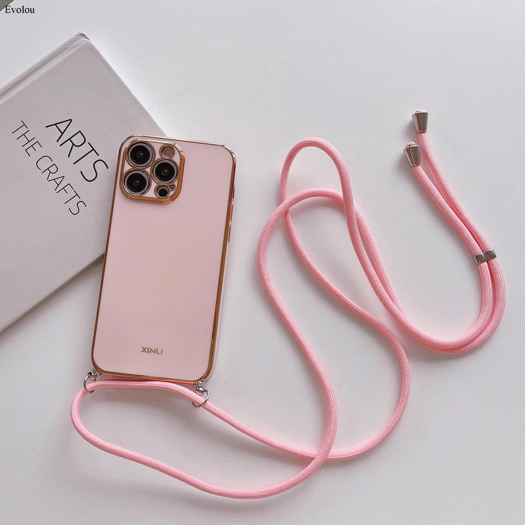 Crossbody Lanyard Plating Phone Case For iphone 17 Pro Max 17 Air 17Pro Soft TPU Lens Protection Shockproof Back Cover