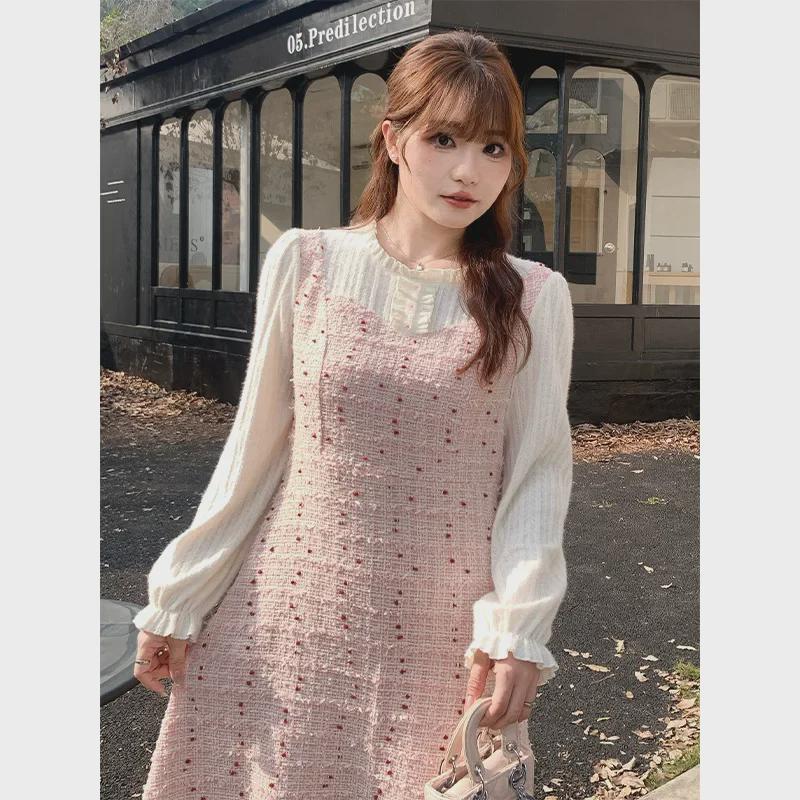 French Style High Waist Slim Qianjin Dress - Plus Size Spring Two-Piece Look