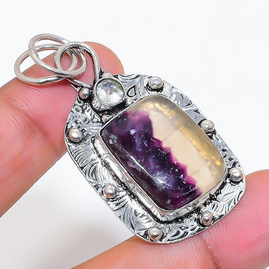 Natural Fluorite, Topaz Gemstone 925 Sterling Silver Jewelry Pendant 2.01" ZS-24