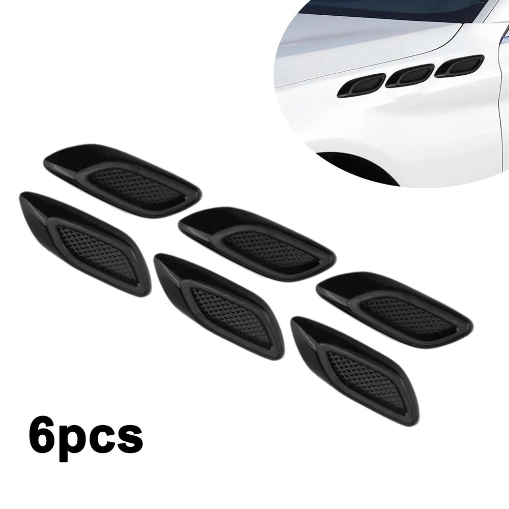 6pcs Car Trim Decorative Bumper Carbon Fiber Side Vent Decal Truck Auto Motor Hood Vent Accessories