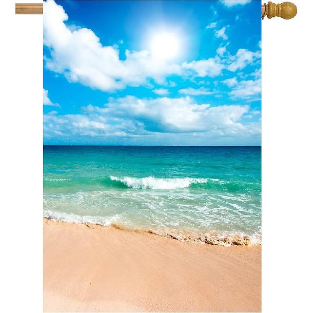 Summer Beach Ocean Garden Yard Flag 12"x 18" Double Sided, Tropical Mexican Yucatan Caribbean Sunlight Waves Sea Polyester Welcome House Flag Banners