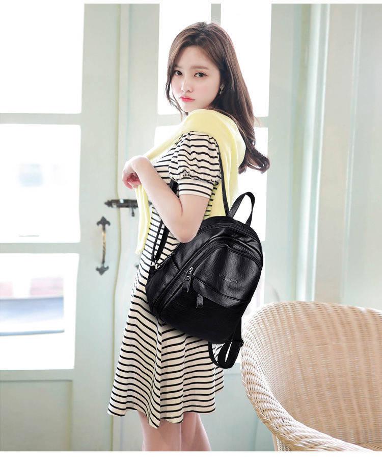Women's Korean Style Versatile 2025 Large Capacity Soft Leather Backpack