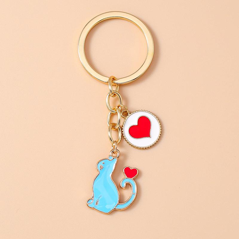 Lovely Enamel Cartoon Cat Keychain Animal Key Ring Pendants for Women Girls Handbag Decor DIY Jewelry Accessories Gifts