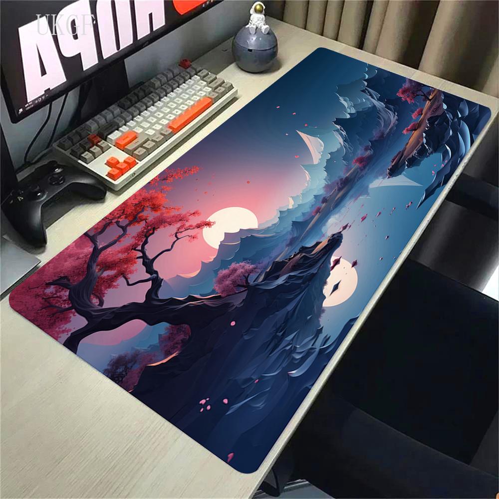 Alfombrilla de Ratón de Goma Impresión HD 900x400 Paisaje Montaña Atardecer Alfombrilla de Ratón Cartoon XXL Alfombrilla de Ratón Extendida Alfombra Antideslizante para PC