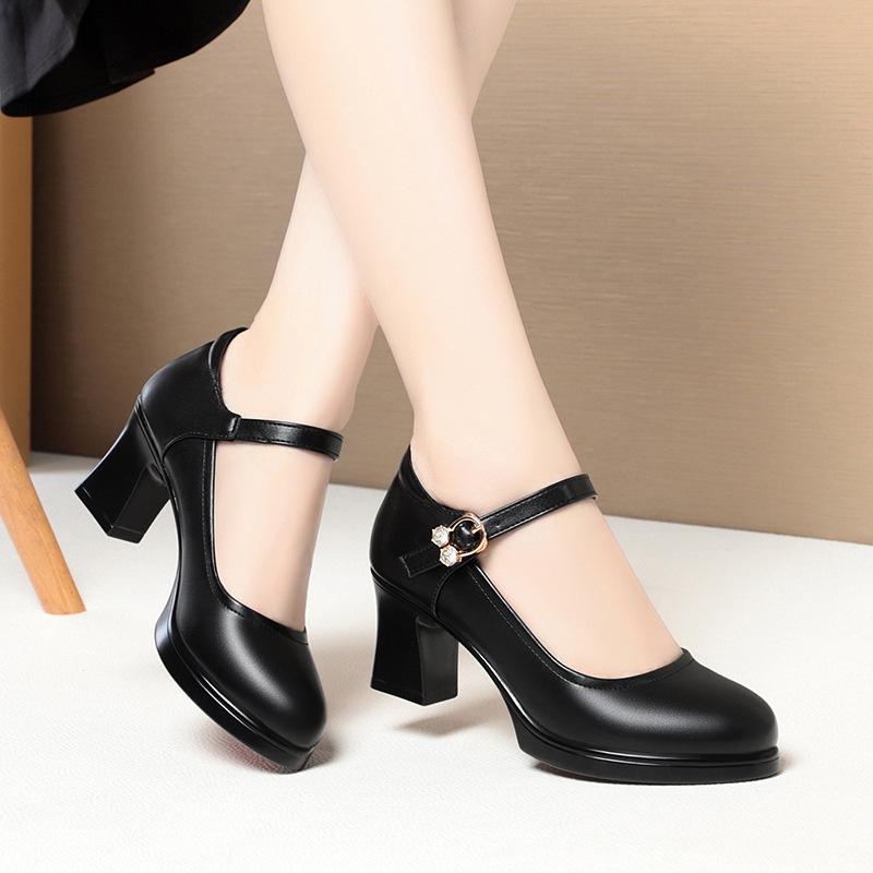 Waterproof Platform High Heel Round-Head Summer Model Training Special Catwalk Work Single Shoes Elegant Simple Black Autumn