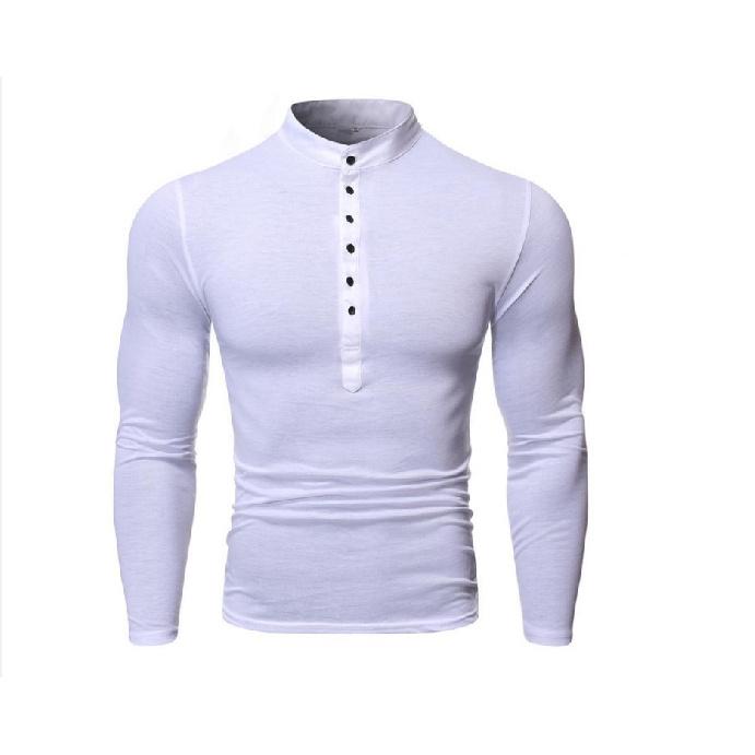 Men's Fake Two-Piece V-Neck Casual Long Sleeve Slim Fit Solid Color T-Shirt Top Multi-Button T-Shirt Base Shirt