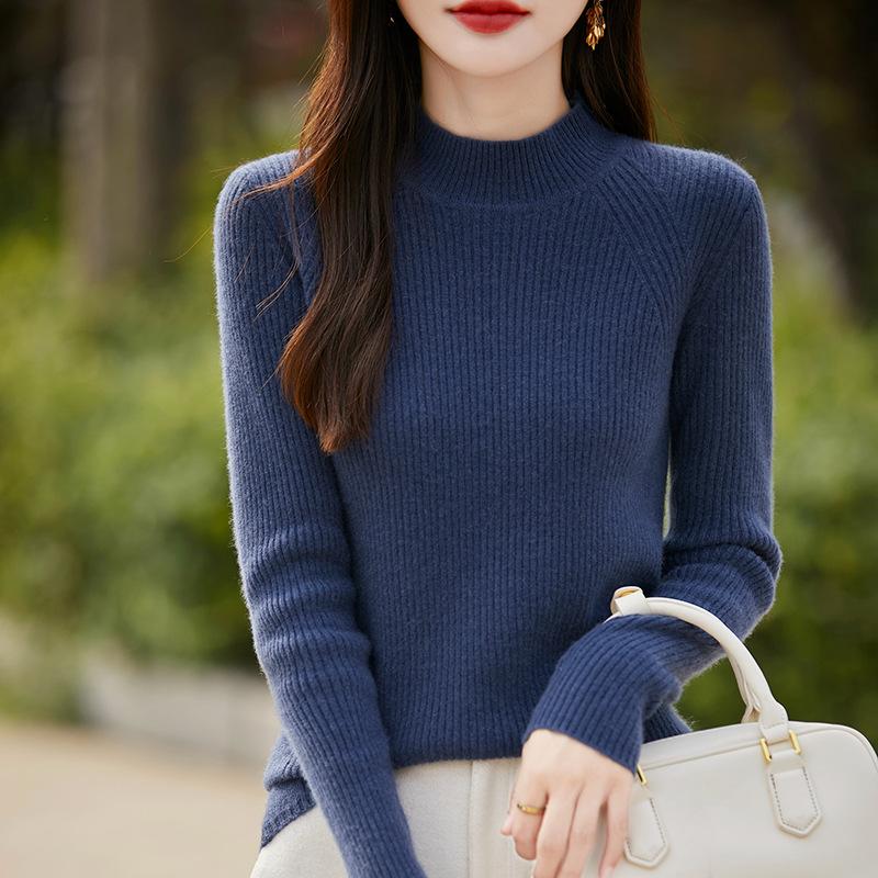 

New autumn and winter turtleneck seamless semi-turtleneck sweater solid color basic temperament versatile and thin bottom knitted sweater women One Size темно-синий