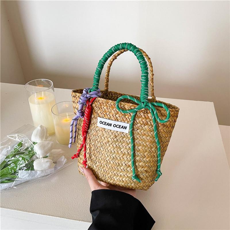 

Летняя нишевая соломенная сумка женская 2025 новая пляжная сумка для отпуска на море ручной работы сумка-овощная корзина зелёный