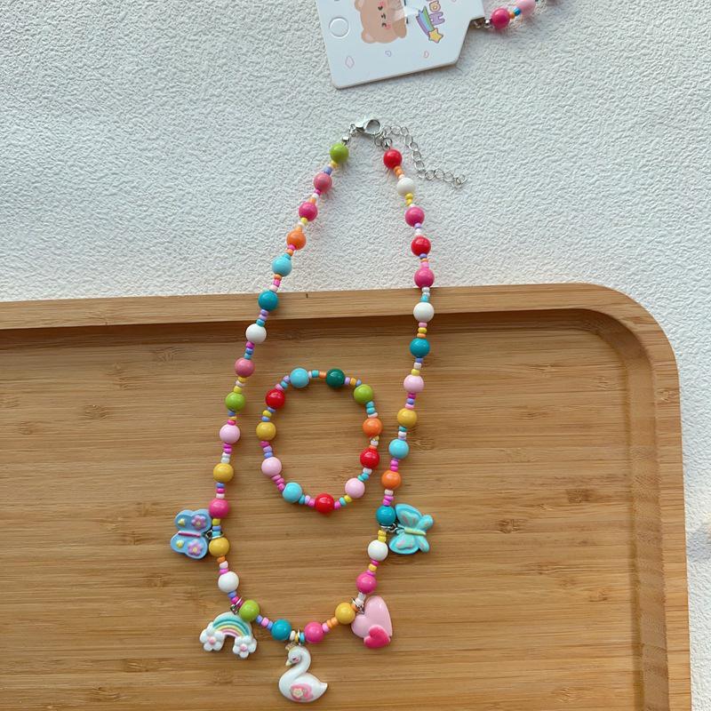 Koreanisches Niedliches Kinder-Blumen-Halsketten- & Armband-Set für Herbst/Winter