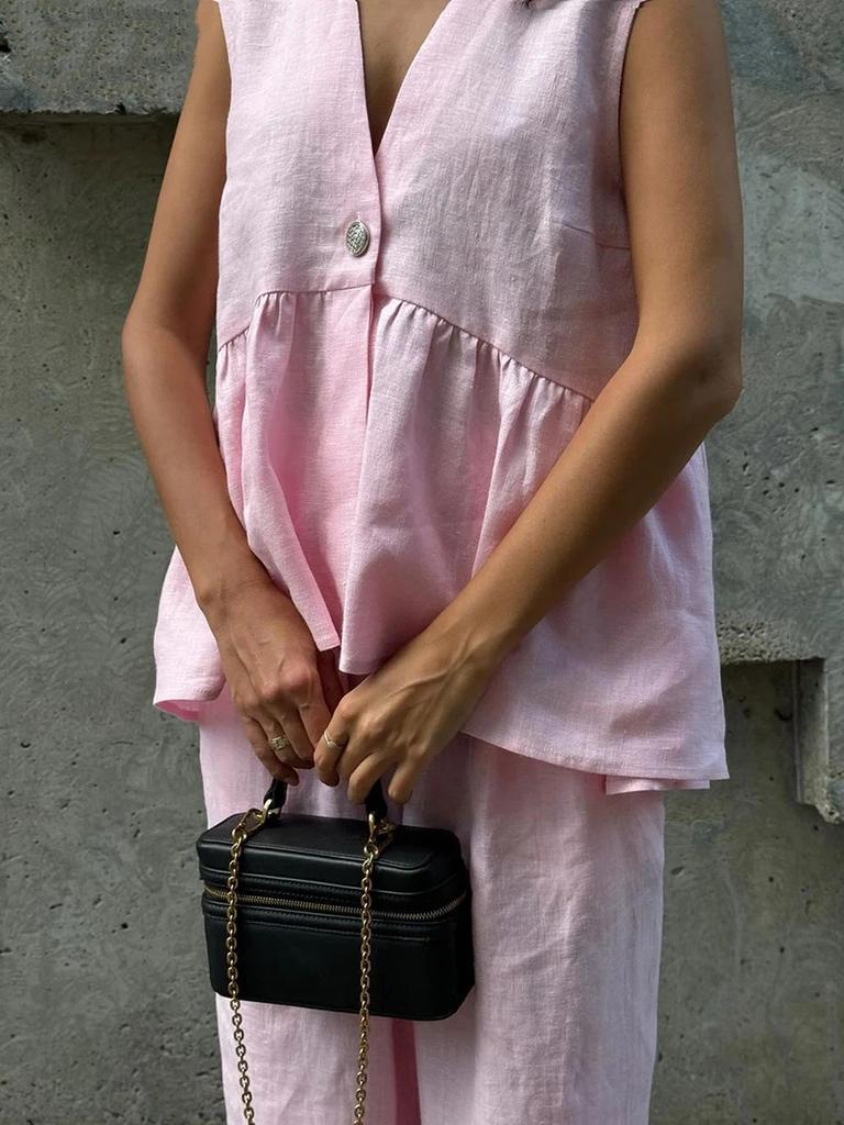 Cotton V-Neck Sleeveless Vest Top Long Pants Set Women's New Pure Color Temperament Commute Two-Piece Outfit