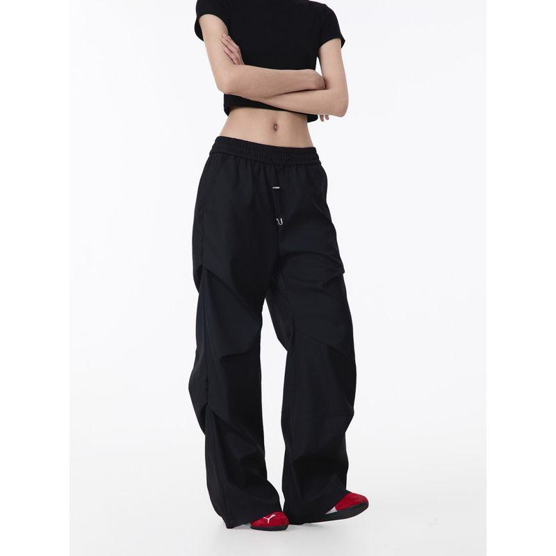 Black of Exit American-Style Three-Dimensional Cut Pleated Straight Casual Pants Unisex Trendy Wide-Leg Black Trousers