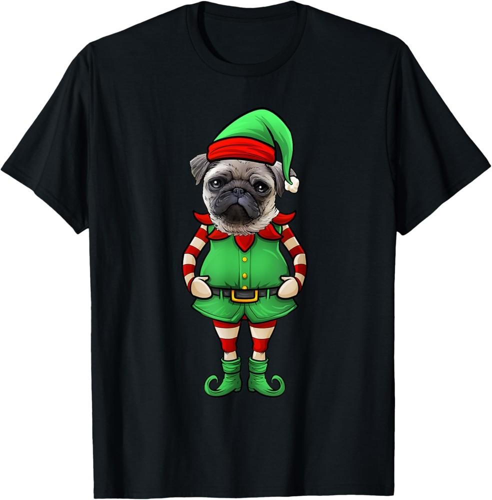 

Funny Christmas Elf Pug Dog T-Shirt L