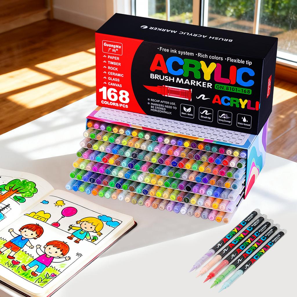 Acrylic Paint Soft Brush Markers Set, Soft Brush Tip Automatic Ink Control Paint Markers, Acrylic Paint Pens for Wood, Stone
