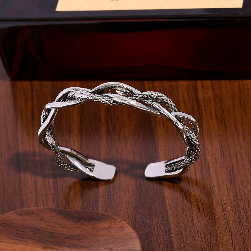 European and American retro three-strand twist bracelet simple light luxury old versatile opening bracelet couple bracelet