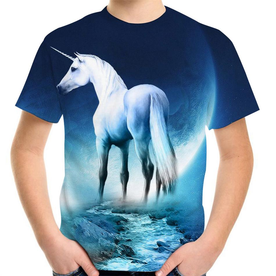 4-13y Girls Boys Dabbing Unicorn T-shirt Summer Kids Colorful Animal Horse 3d Print Clothes T Shirt Kids Baby Cool