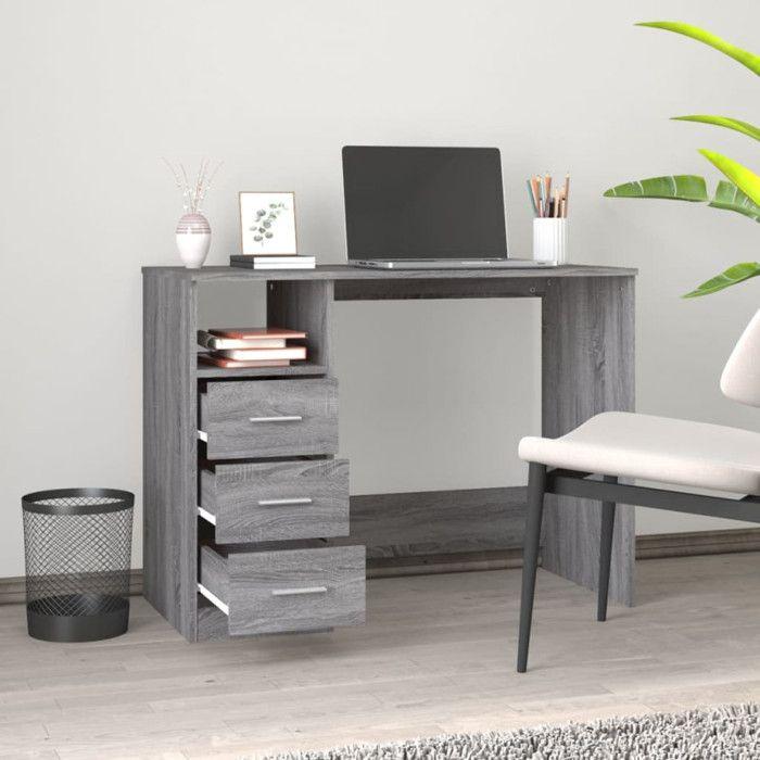 VidaXL Bureau avec tiroirs Sonoma gris 102x50x76 cm Bois d'ingénierie 823038