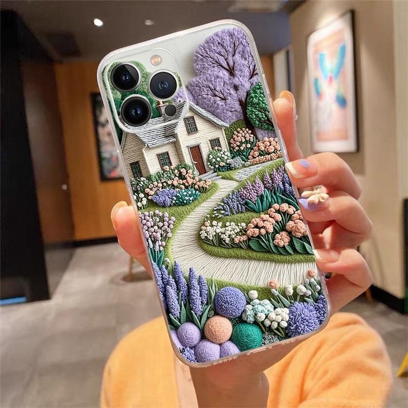 Phone Case For Iphone 17 16 Pro Max 15 14 13 Pro Max 17 Air 15 16 Pro 15Plus Cozy Crochet Winter Village Art