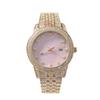 THE BLING KING Mother of Pearl Pink Dial Full Iced Out Two Tone Quartz Clock Business Waterproof Watches For Men Women