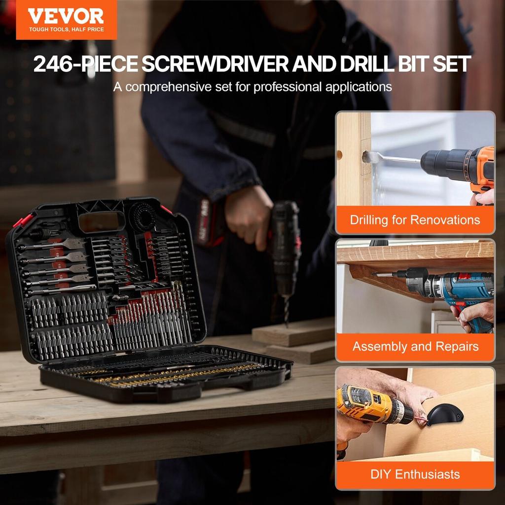 Drill Bit Set 246PCS Screwdriver Bit Set with Carrying Case Multi-purpose