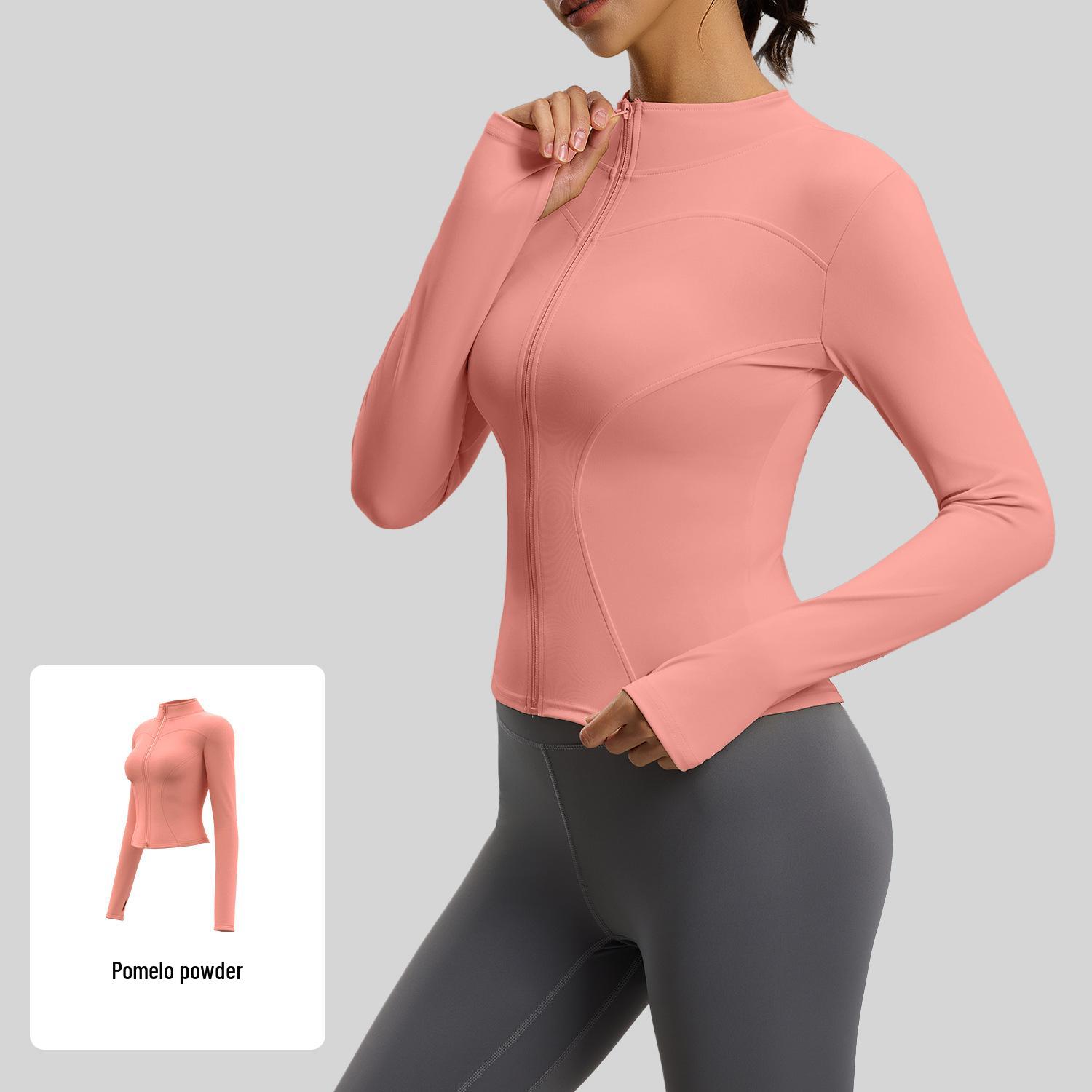 

Breathable Slim Fit Yoga Jacket with Stand Collar & Long Sleeves Large