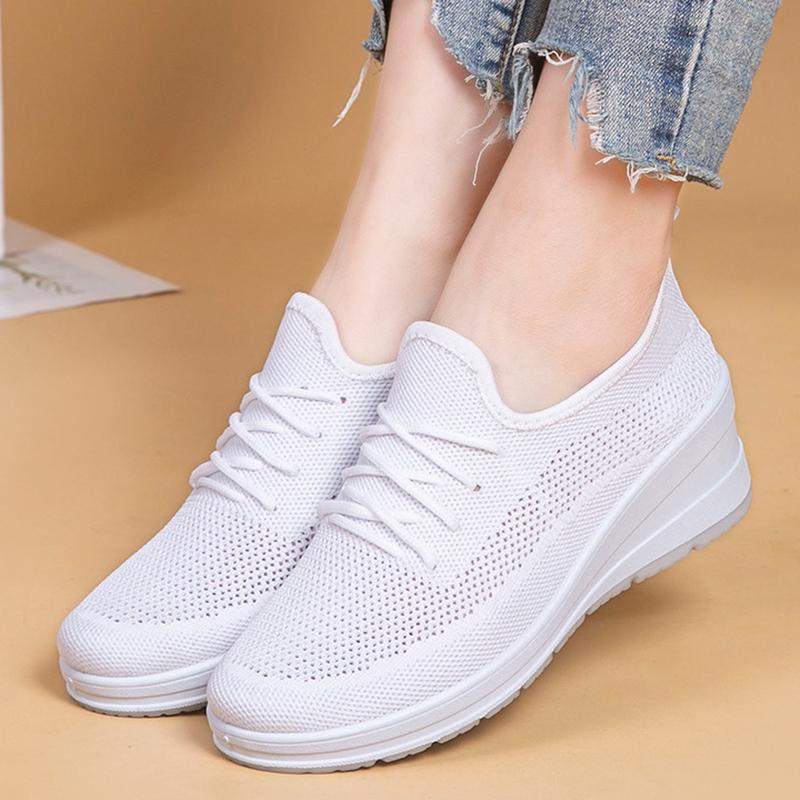 Fashion Rimocy Women's Casual White Wedge Sneakers Summer Comfortable Soft Sole Walking Shoes Woman Breathable Mesh Slip On Sports Shoes