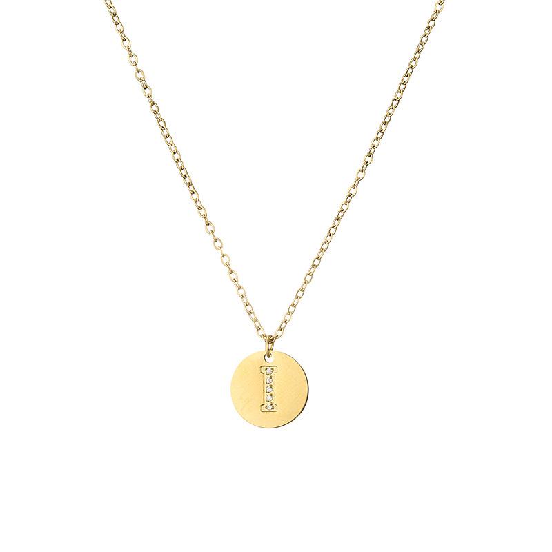 Gold Stainless Steel Rhinestone Initial Necklace - European  American Design