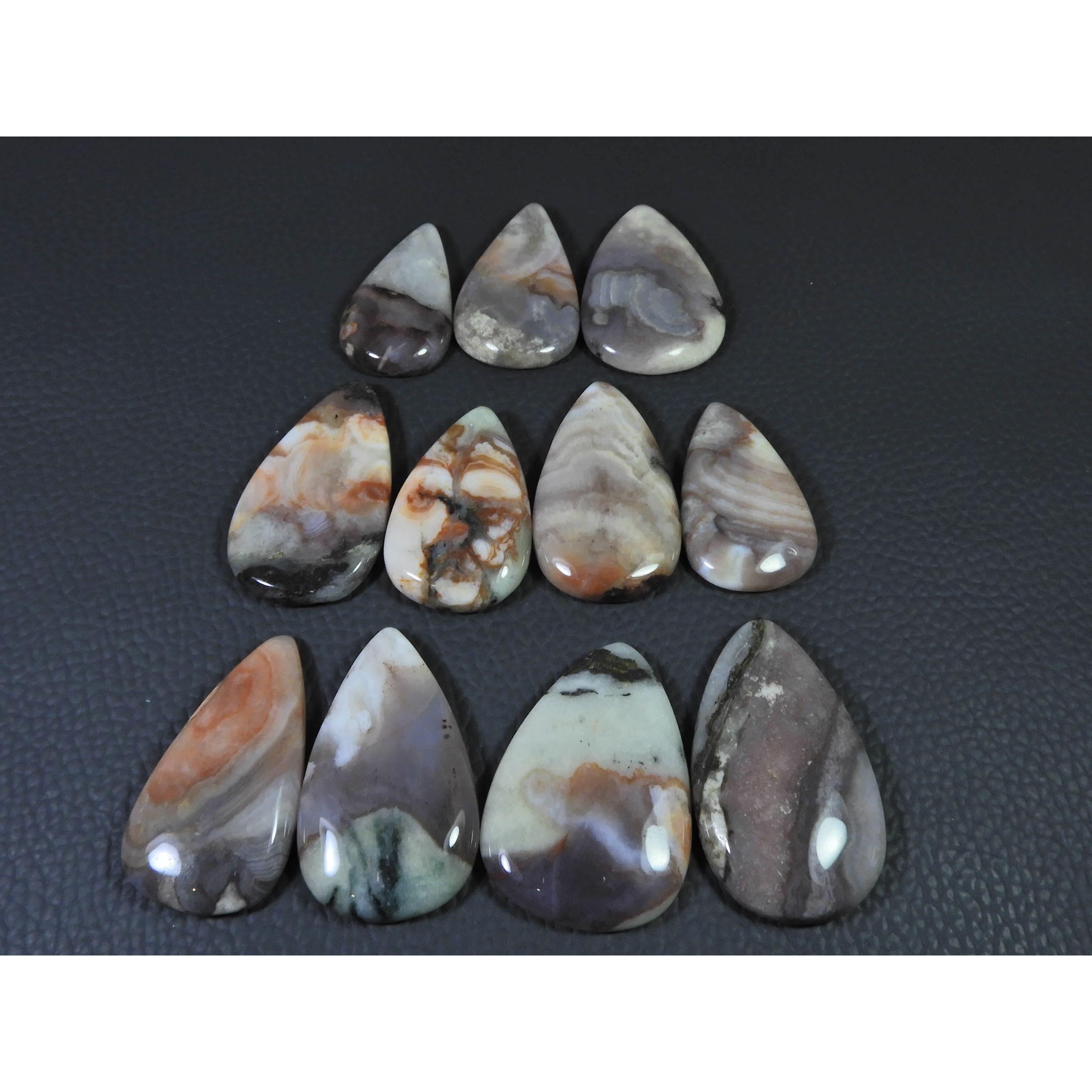 350Cts. Natural Crazy Lace Agate Pear Cabochon Loose Gemstone 11 Pcs Lot C-1547