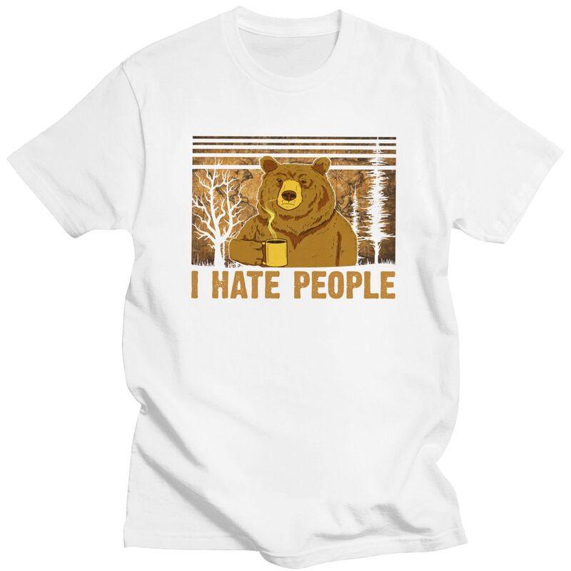 Custom Camping Bear I Hate People T Shirt for Men Pure Cotton Tshirt Leisure Tee Tshirt Clothing Gift