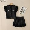 VONDA 2PCS Summer Women Sleeveless Lace Splicing Tank Tops and Shorts Pants Casual Sets